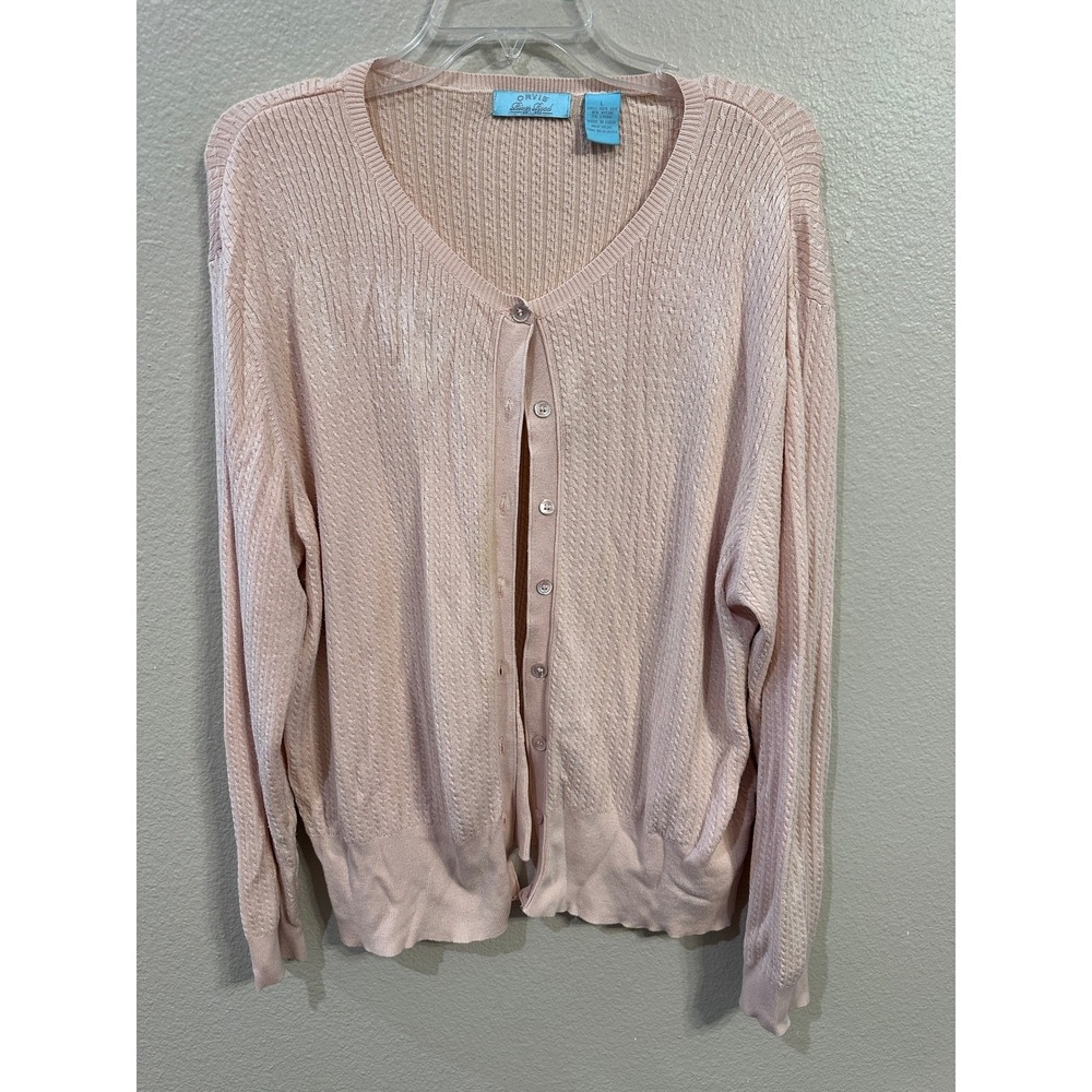 Orvis River Road Womens Cardigan Sweater Silk Blend Pink Knit‎ Long Sleeve